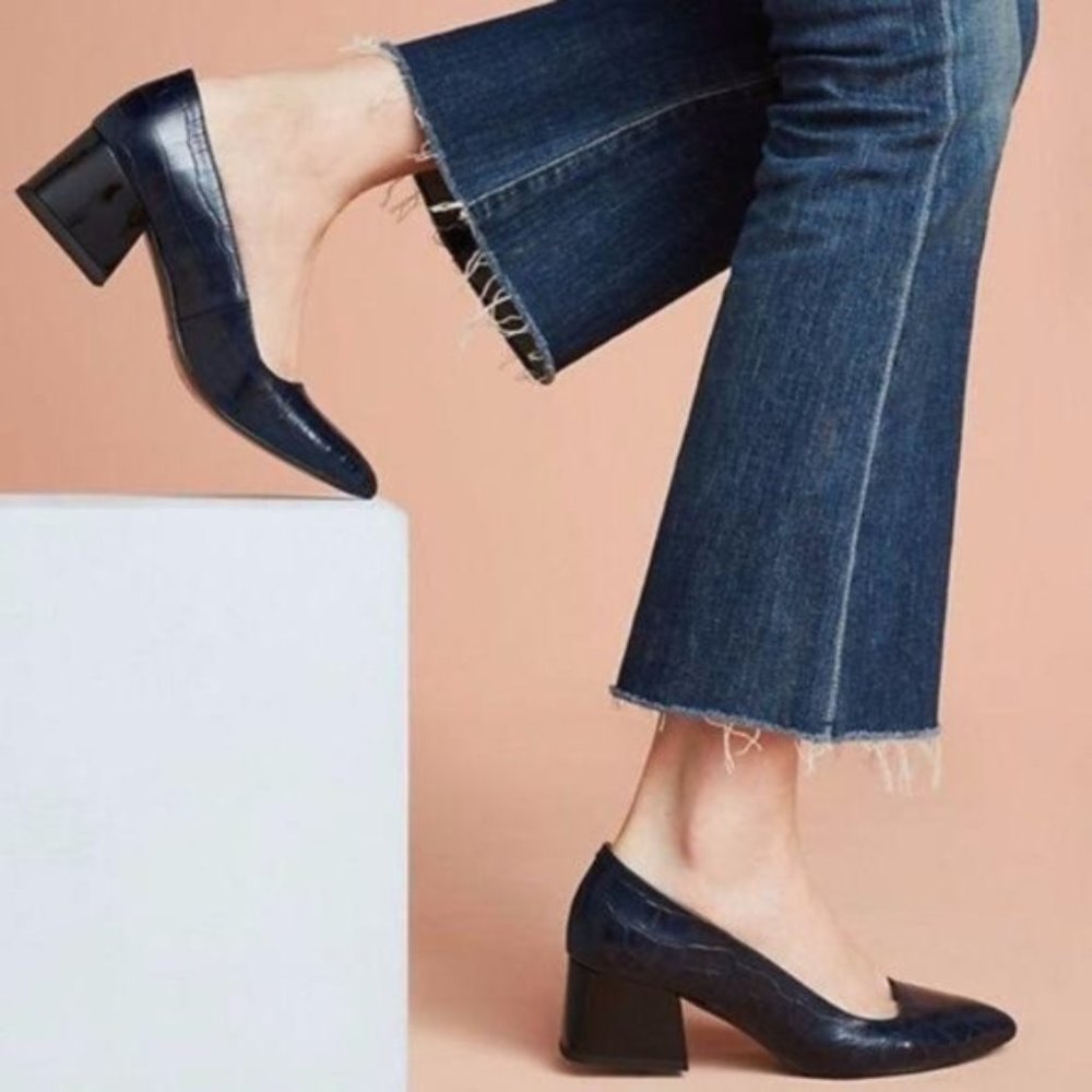 Anthro CHIO crocodile print block heels navy 36